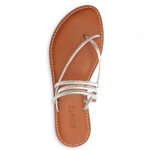 SCHUTZ Mirielle Sandals Leather Criss Cross Slip On Size 9 Women’s Prata Silver